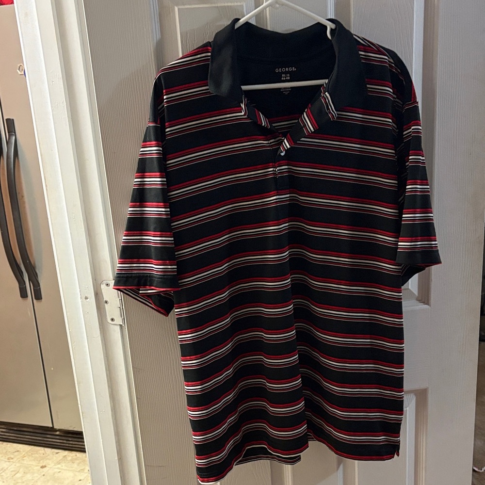 George Men's Polo with Black, Red, and White Stripes